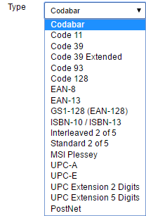 Barcode configuration interface.