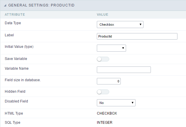 CheckBox field configuration Interface.