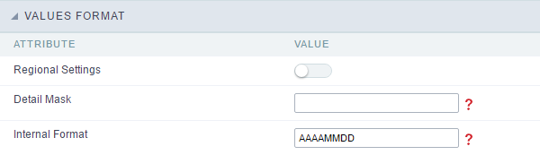 Format of Values without Regional Settings.