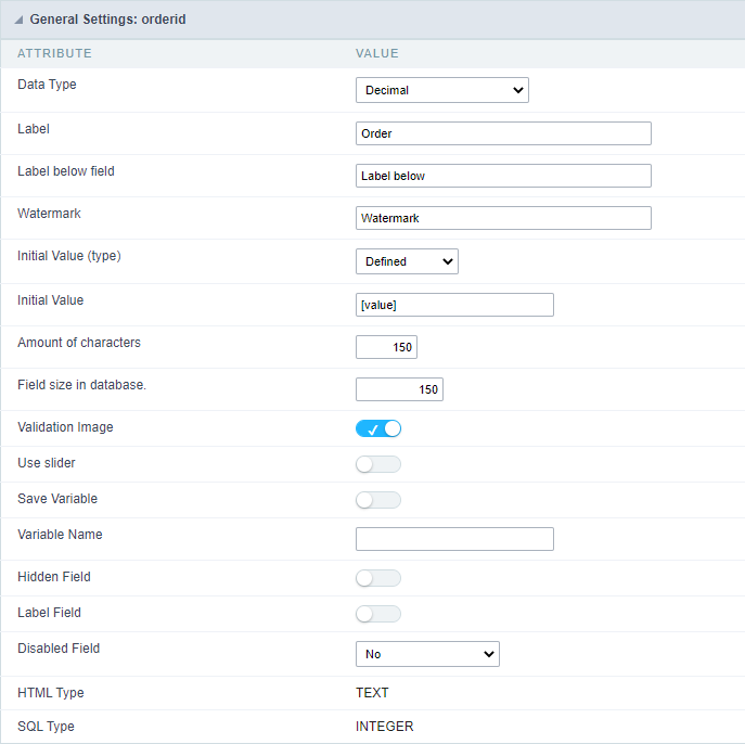 Decimal field configuration Interface.