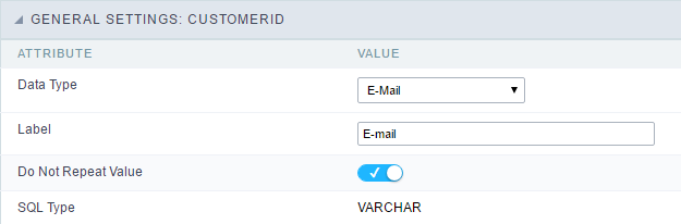 Email field Configuration Interface.