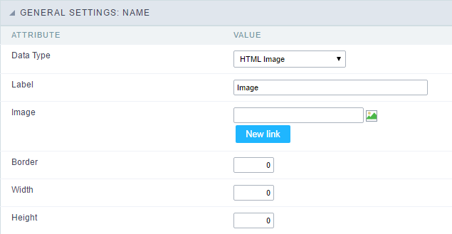 HTML Image field Configuration Interface.