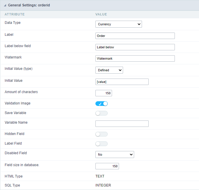 Currency field configuration Interface.