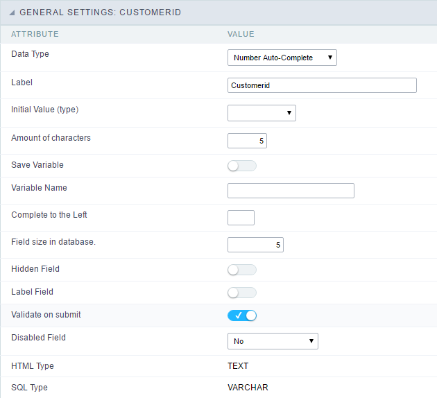 Number auto complete field configuration Interface.