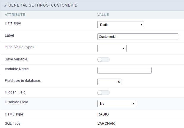 Radio field configuration Interface.