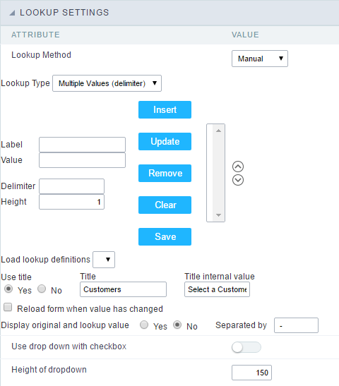 Manual Edit Lookup Configuration Interface