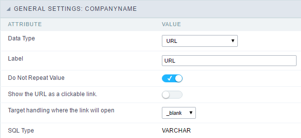 URL field Configuration Interface.
