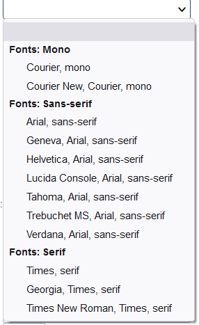 List of fonts available in the configuration interface