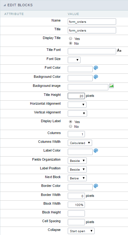 Application Block editing interface