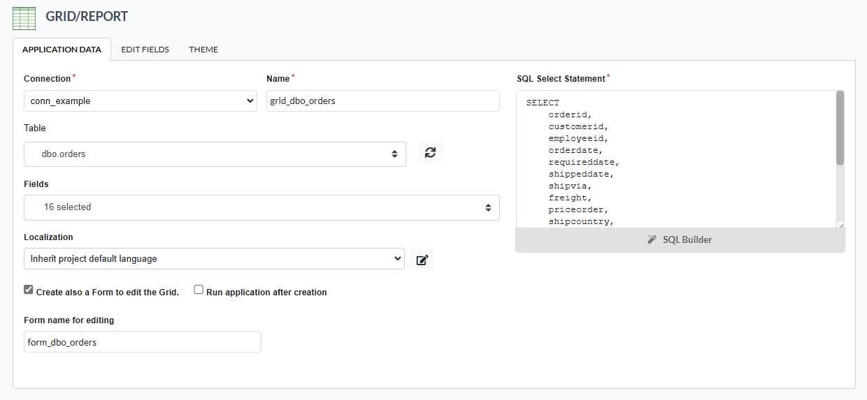 Fields required to create applications