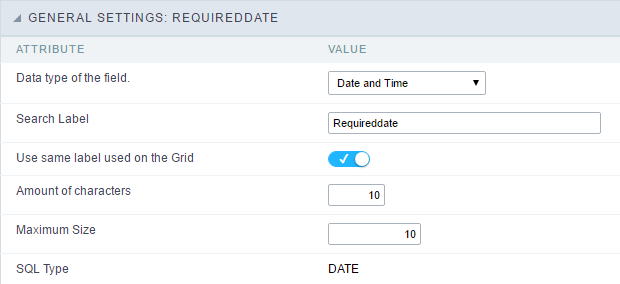 Datetime field Configuration Interface.