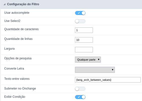 Number field search settings interface.