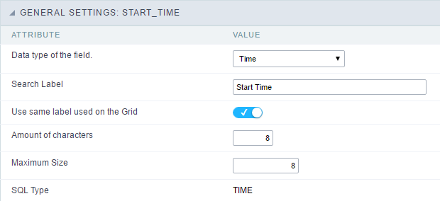 Time field Configuration Interface.