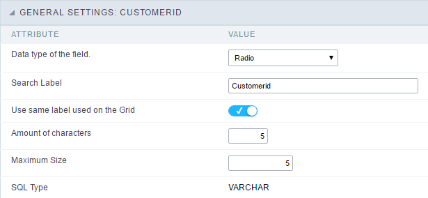 Radio field Configuration Interface.