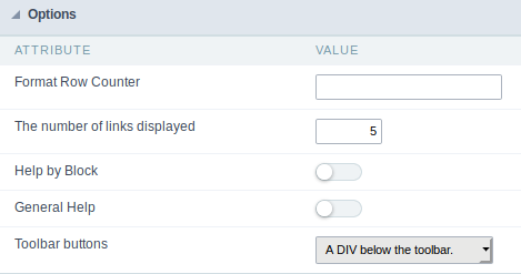 Options do formulário