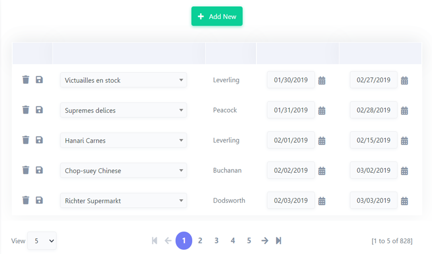 Editable grid form - application example.