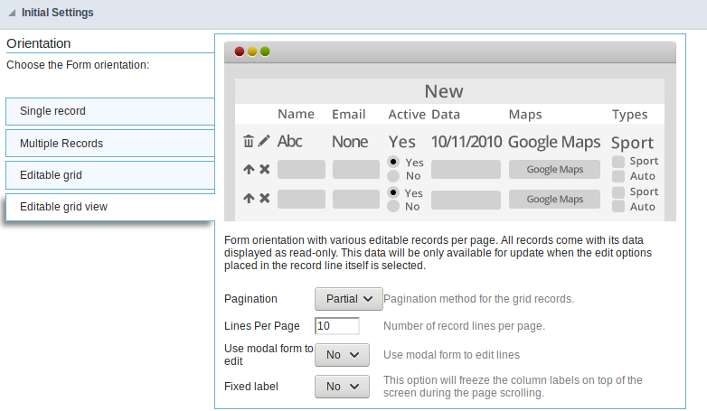 Editable grid view form - set up interface.