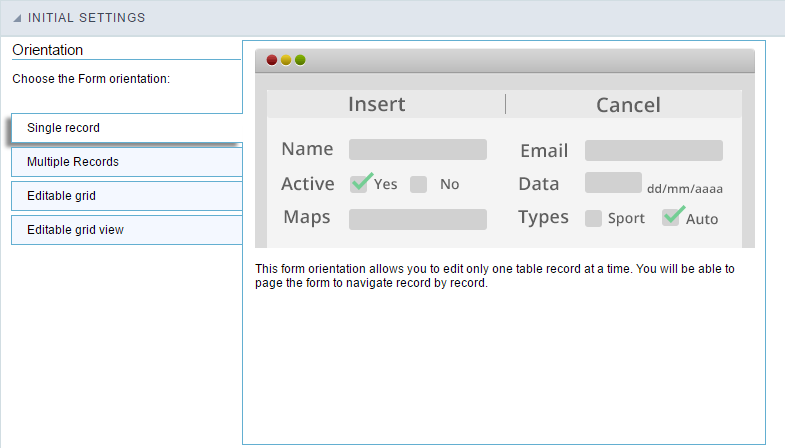 Single record form - set up interface.