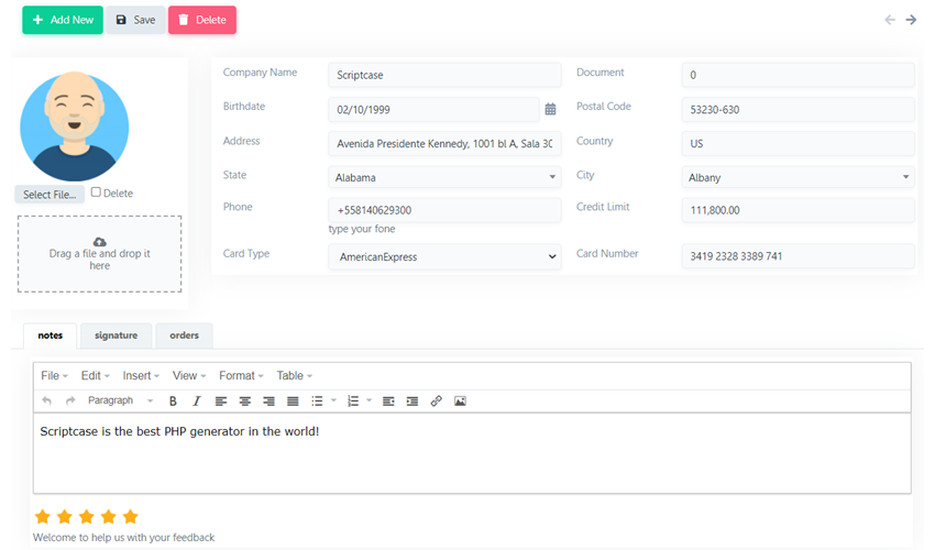 Single record form - application example.