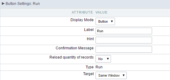 Grid's Run Button settings - Button type