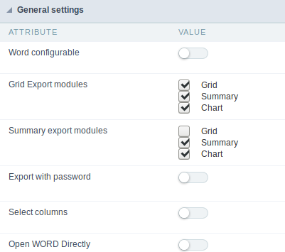 General Settings Word Export