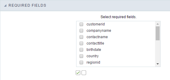 Required fields interface.