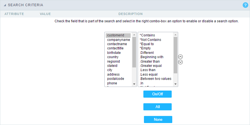 Search configuration Interface.