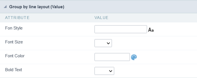 Layout configuration of the Group By Value