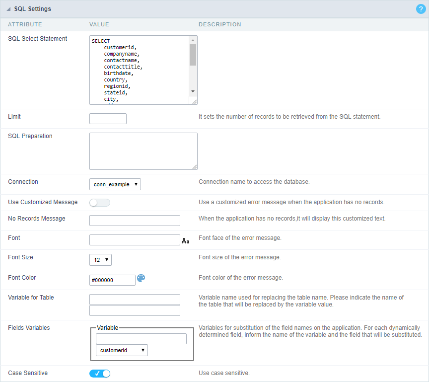 Grid SQL configuration