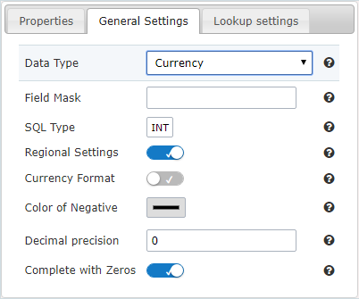 General setting of currency field