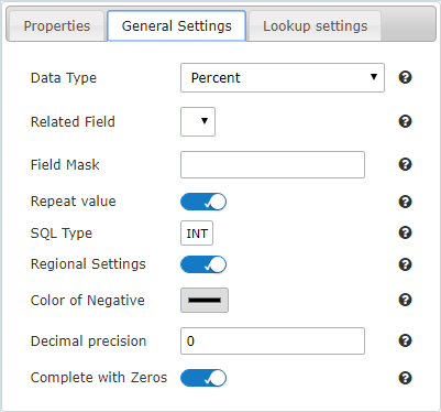 General settings of decimal field