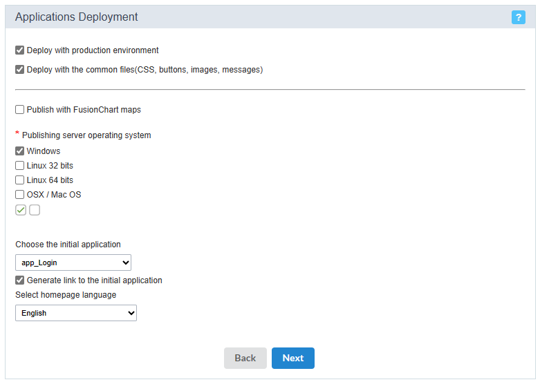 Select the initial application for the deployment