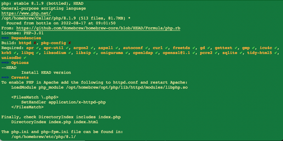 Brew info PHP 8.1