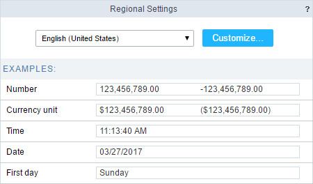 Regional Settings Page