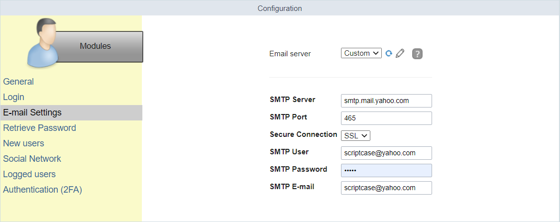 Security Module General Configuration Screen