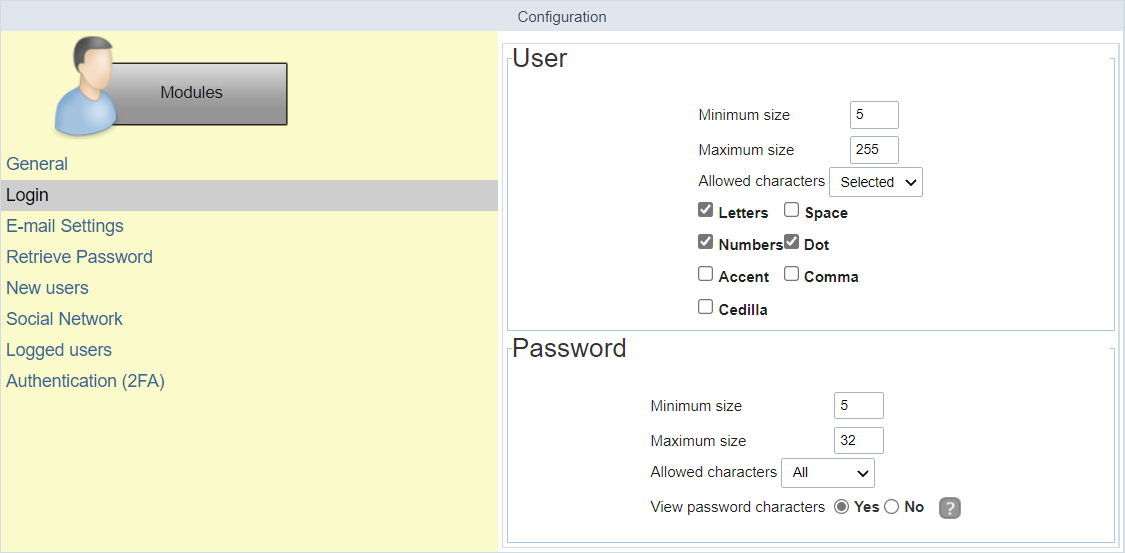 Security Module General Configuration Screen