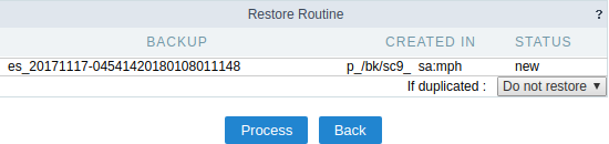 Backup Restore screen