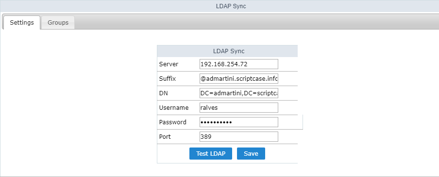 LDAP Server Connection Screen