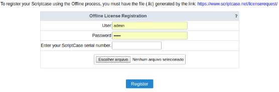 Off-line registration screen