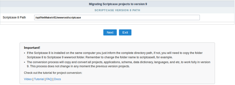 Path to the previous version of Scriptcase