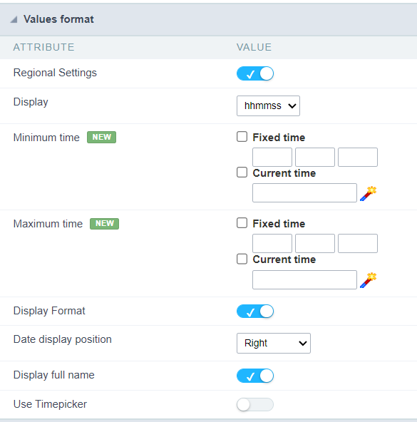 Format of Values with Regional Settings.