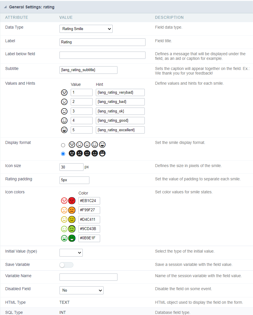 configuração geral ratingsmile form