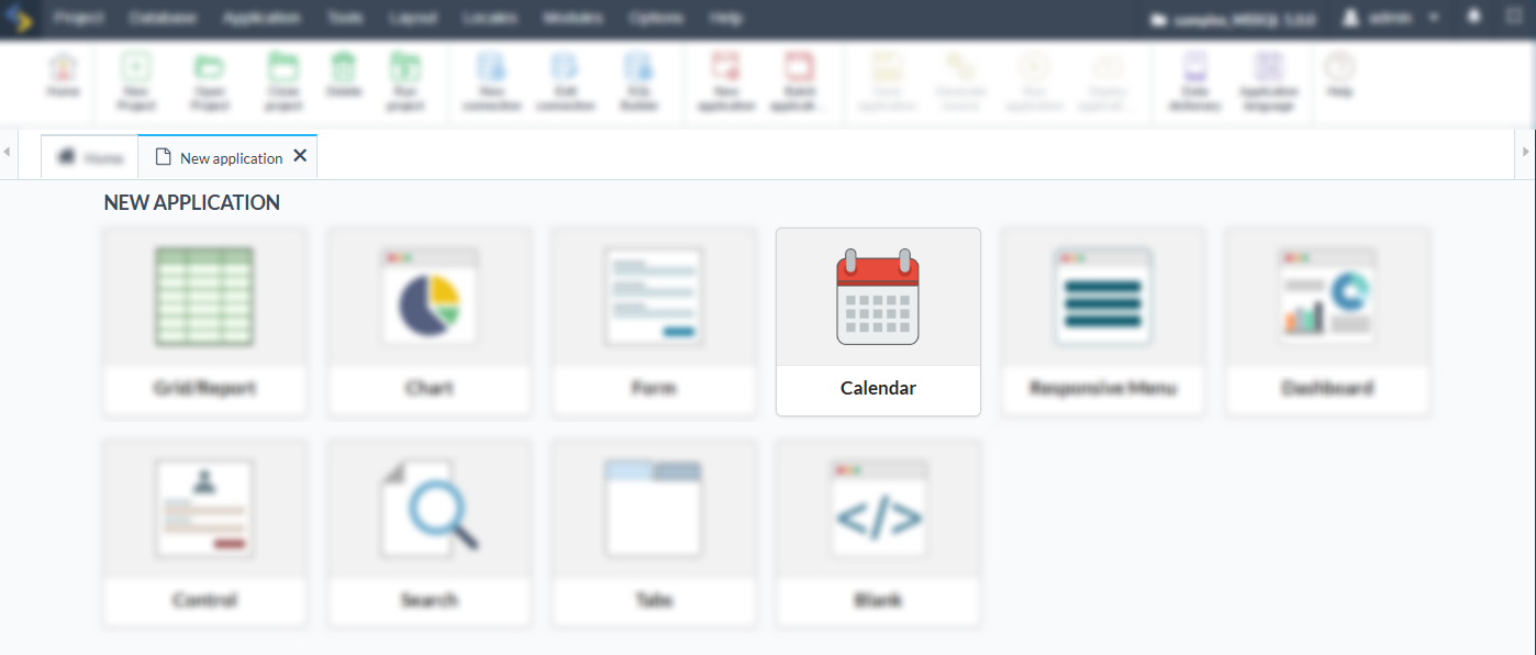 List of applications that can be created.