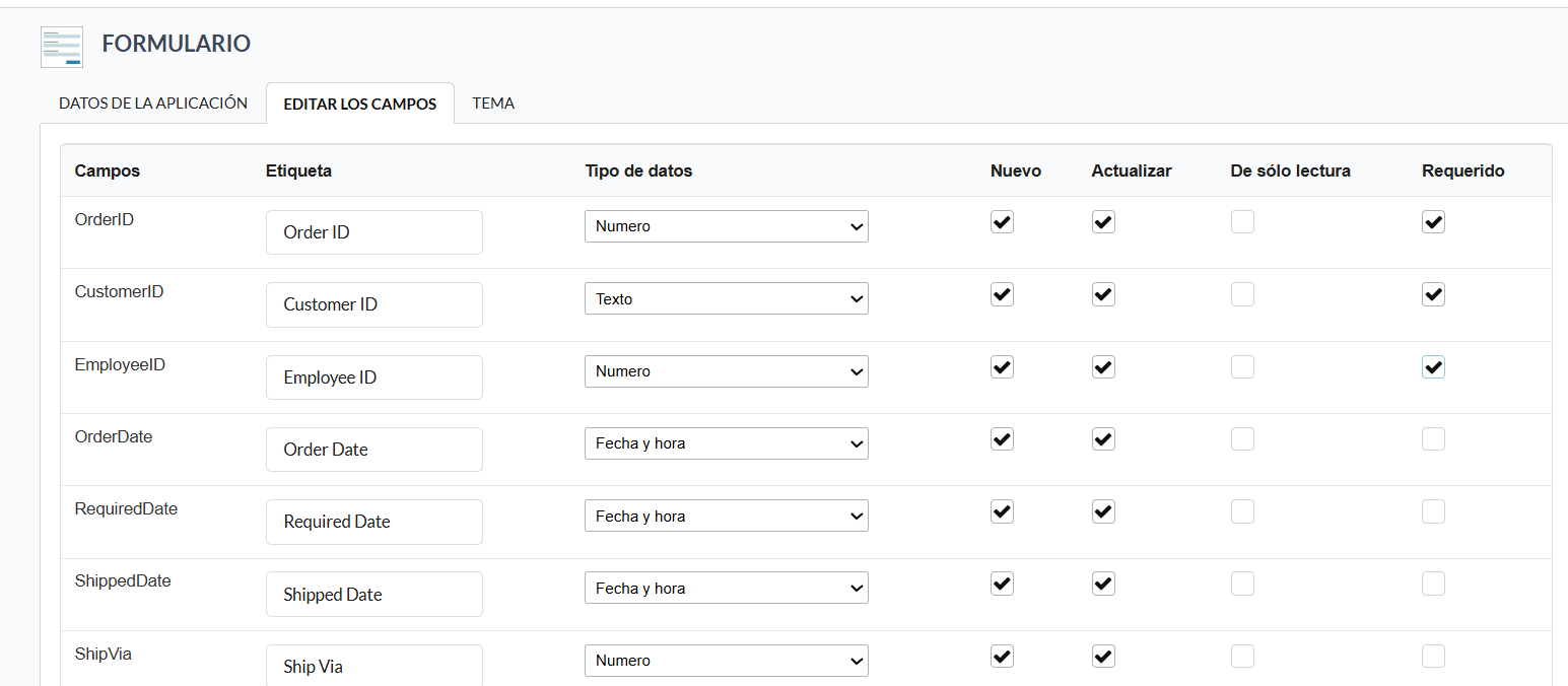 List of fields in the grid creation process