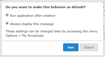 Dialog box for setting the standard behavior to run the grid after creation