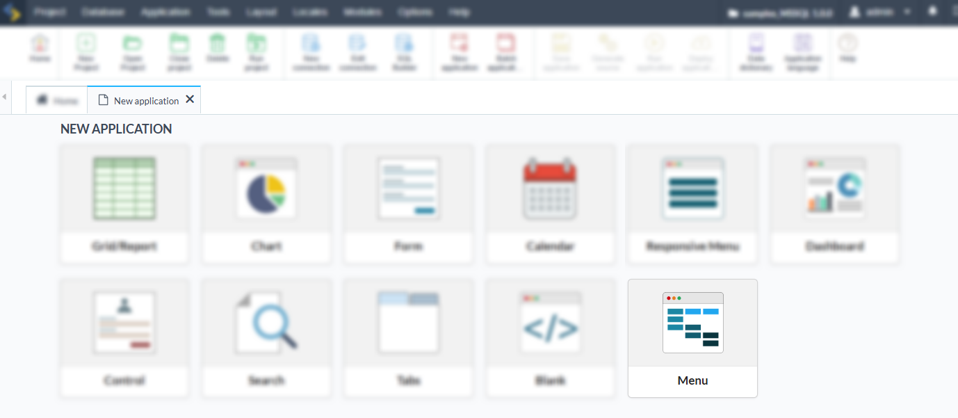 List of applications that can be created.
