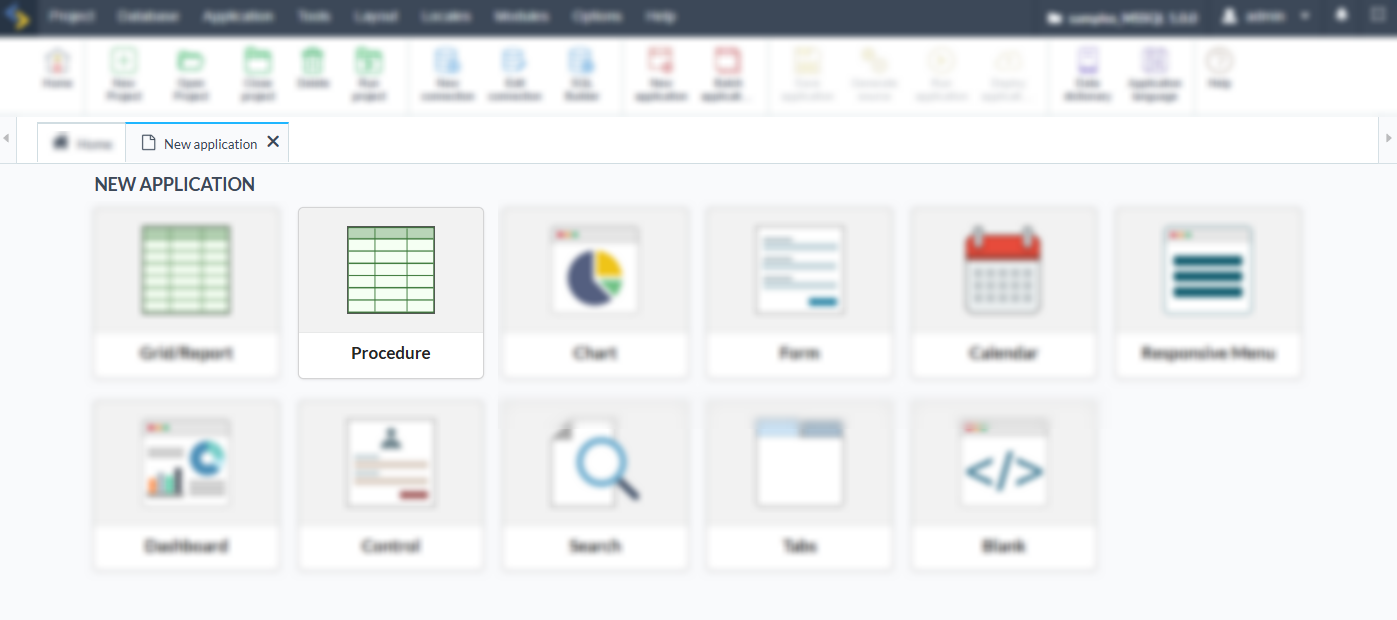 List of applications that can be created.