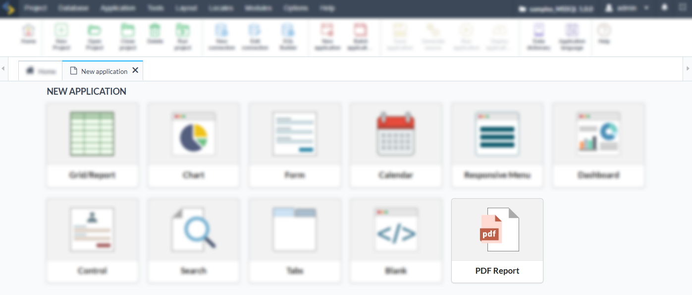 List of applications that can be created.