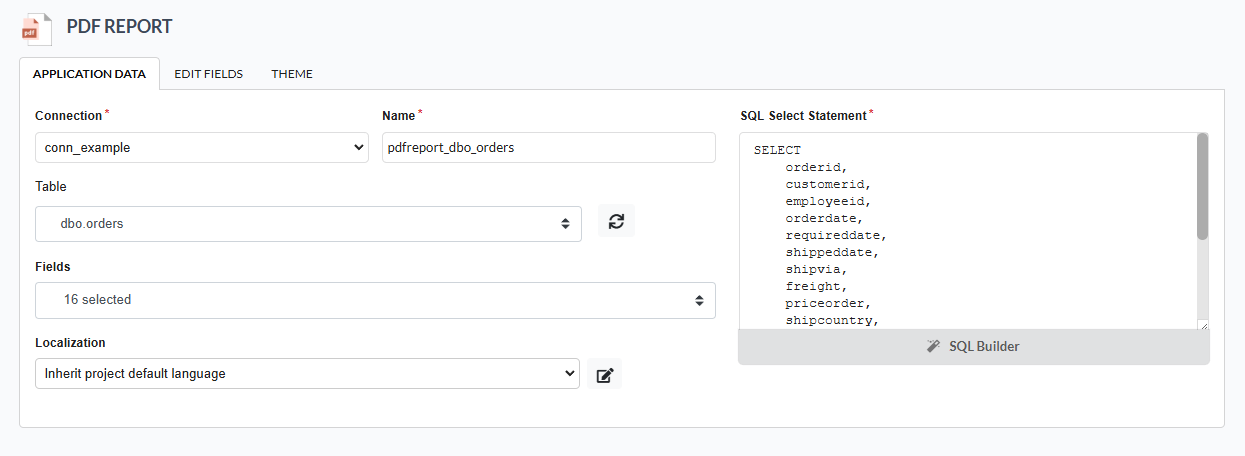 Required fields for creating applications