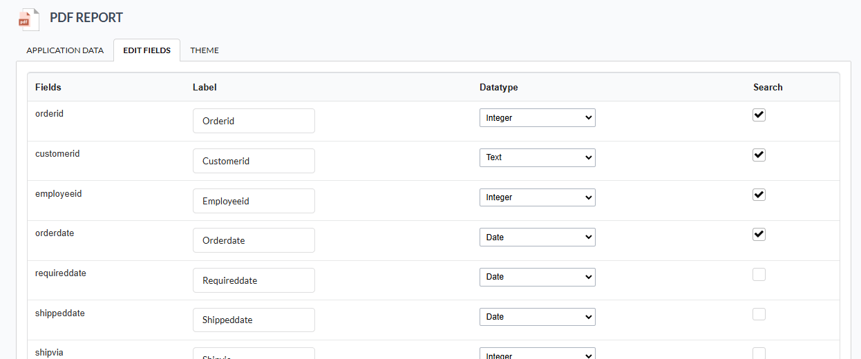 List of fields in the grid creation process